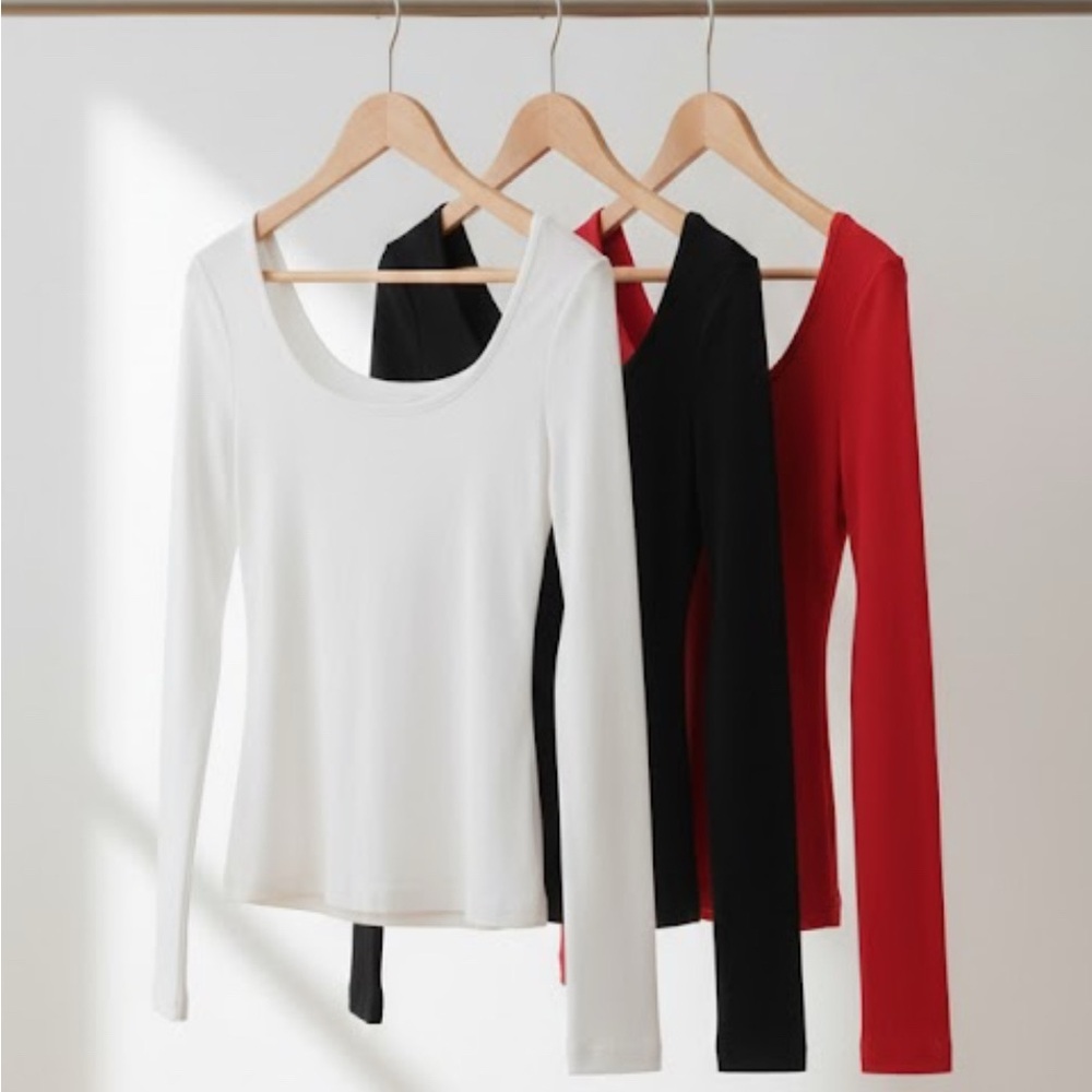 Elegant Women's Long Sleeve CONTOUR Tops - White & Red